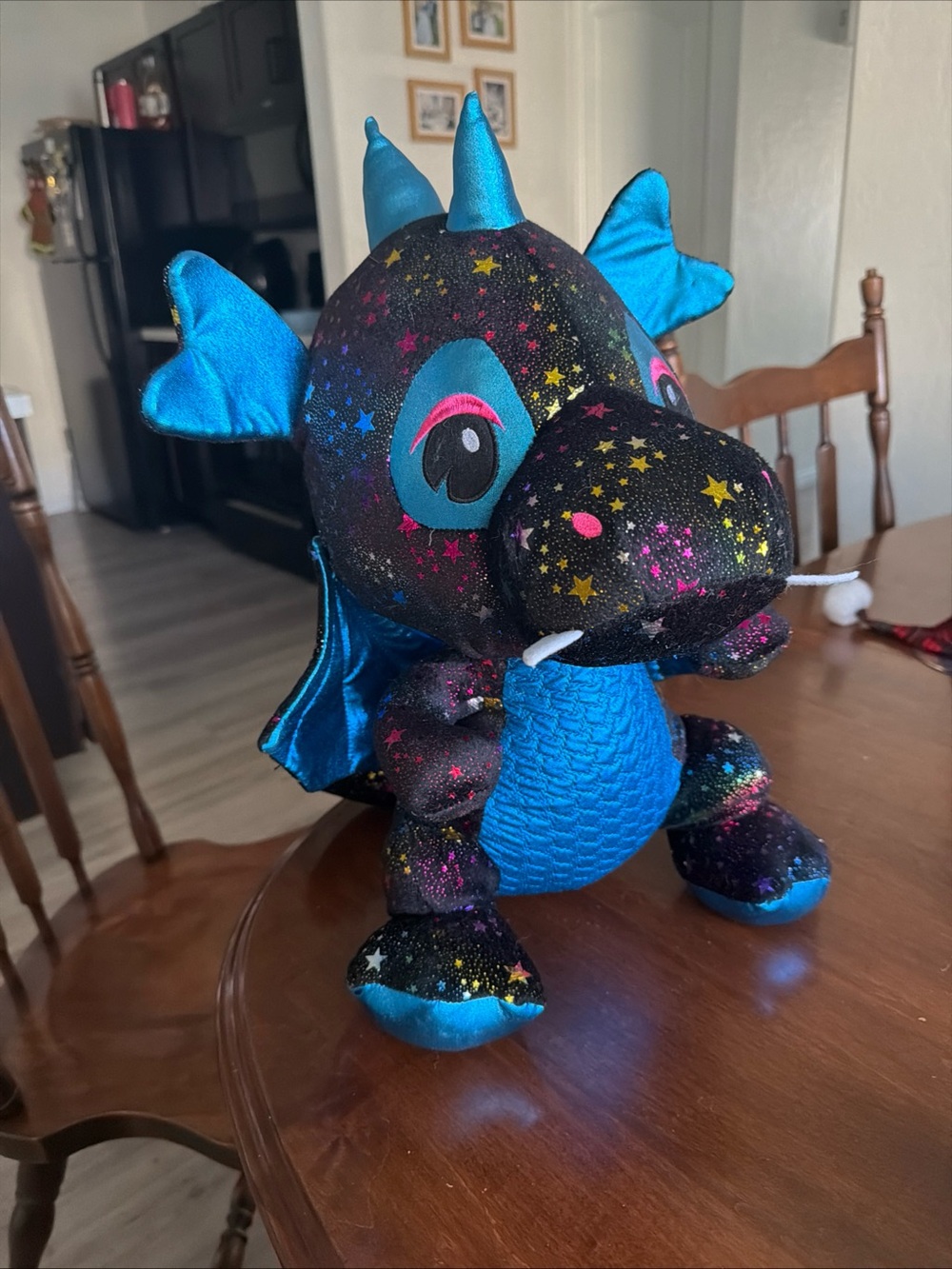 Rainbow Galaxy Sparkle Blue Wings Toy Factory Large Plush Black Dragon 16 in